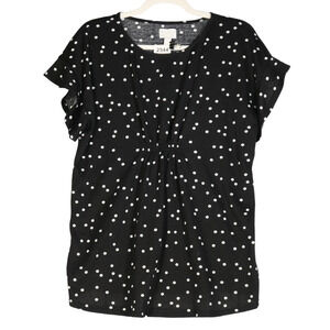 A Glow Black Polka Dot Maternity Blouse Medium Textured Top Ruched Front Back